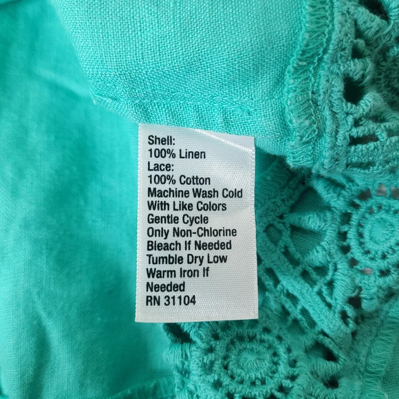 Kaari Blue Linen Crochet Top sz M - Picture 6 of 7